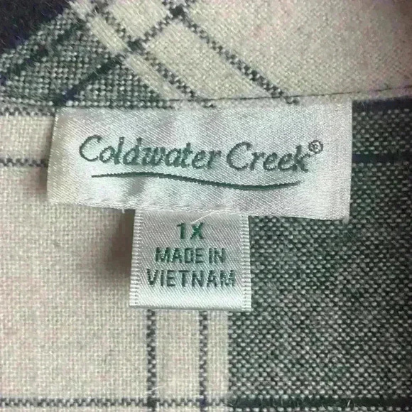 Coldwater Creek Size 1X Pea Coat Flannel Plaid Shaket Wool Black Button Down - Picture 4 of 7